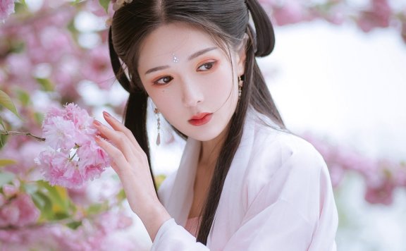 花海神 落樱风飞汉服摄影 唯美清新美少女图 唯美气质妹子古风汉服文化美女照